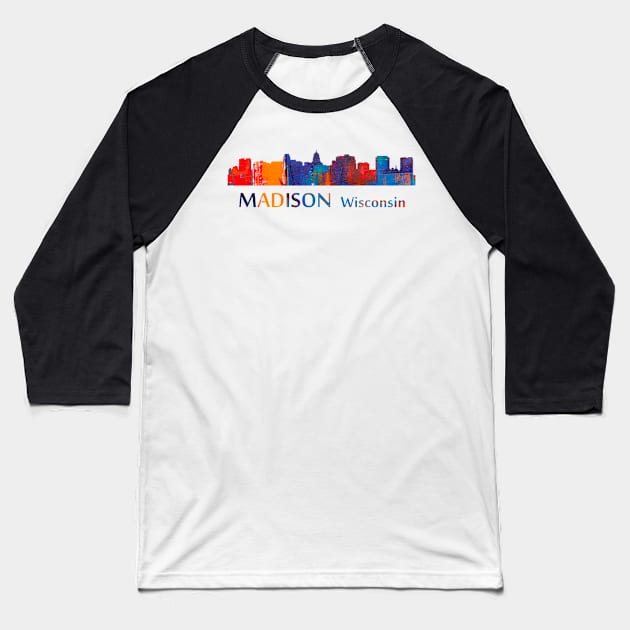 Madison Wisconsin Skyline Art Baseball T-Shirt by zsonn